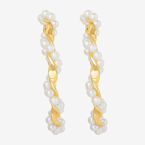 JS Jessica Simpson Gold Tone Womens Simulated Pearl 52.2mm Hoop Earrings