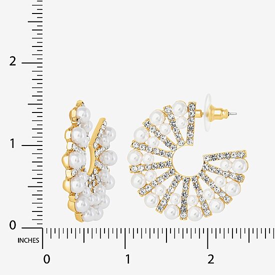 JS Jessica Simpson Gold Tone Womens Glass Simulated Pearl 37.9mm Hoop Earrings