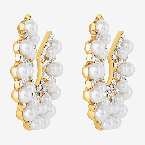 JS Jessica Simpson Gold Tone Womens Glass Simulated Pearl 37.9mm Hoop Earrings