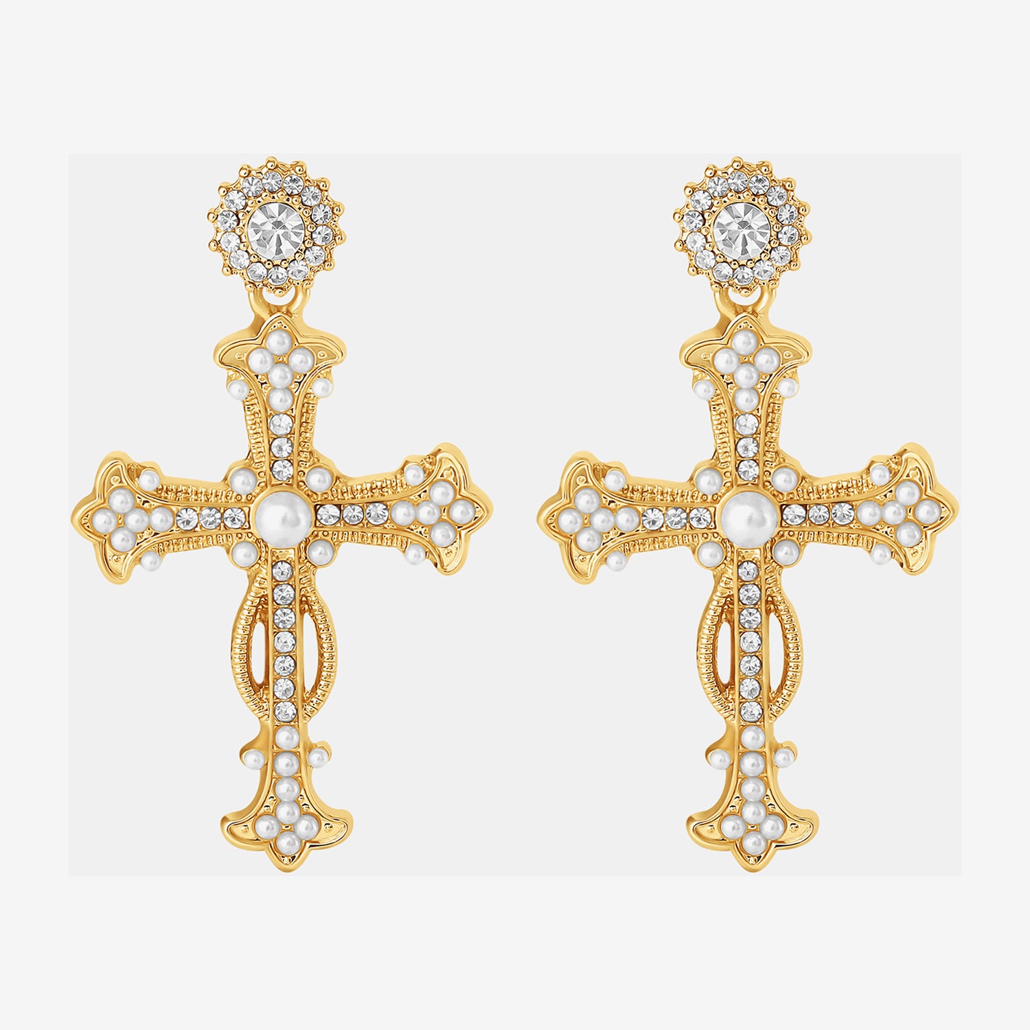 JS Jessica Simpson Gold Tone Womens Glass Simulated Pearl Cross Drop Earrings