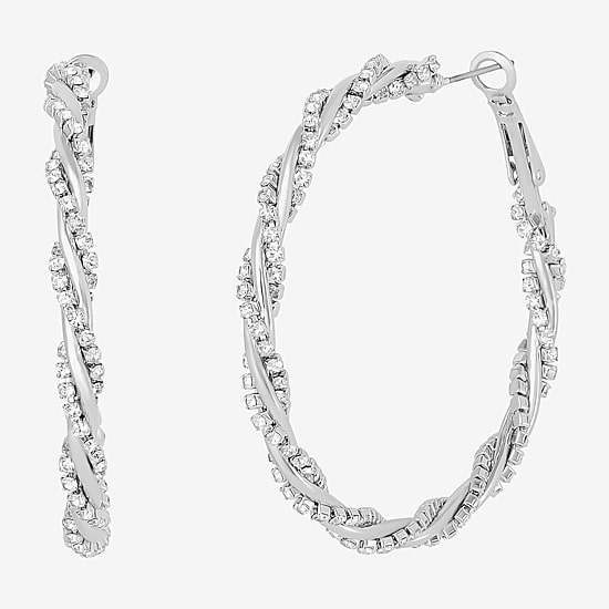 JS Jessica Simpson Silver Tone Womens Glass 51.2mm Hoop Earrings