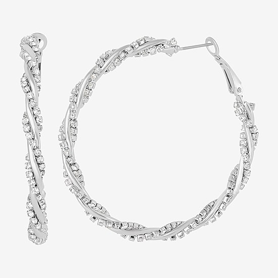 JS Jessica Simpson Silver Tone Womens Glass 51.2mm Hoop Earrings