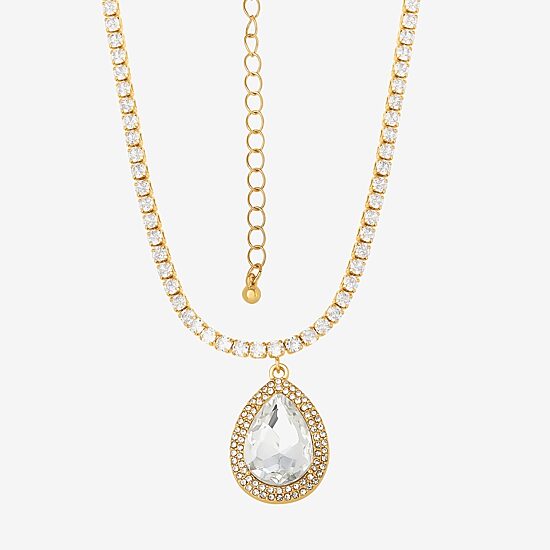 JS Jessica Simpson Gold Tone Womens Glass Alloy 15 Inch Pendant Necklace