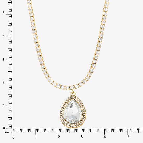 JS Jessica Simpson Gold Tone Womens Glass Alloy 15 Inch Pendant Necklace