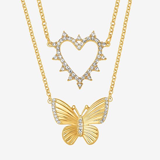 JS Jessica Simpson Gold Tone Womens Glass Butterfly Heart 2-pc. Necklace Set