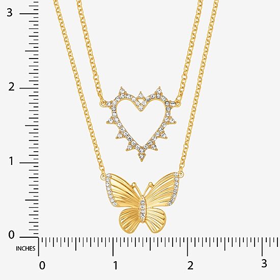 JS Jessica Simpson Gold Tone Womens Glass Butterfly Heart 2-pc. Necklace Set