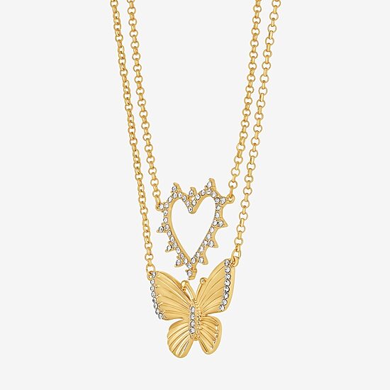 JS Jessica Simpson Gold Tone Womens Glass Butterfly Heart 2-pc. Necklace Set
