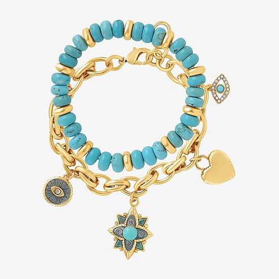 JS Jessica Simpson Gold Tone Womens 2-pc. Turquoise Turquoise Bracelet Set