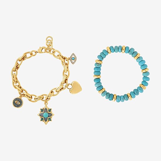 JS Jessica Simpson Gold Tone Womens 2-pc. Turquoise Turquoise Bracelet Set