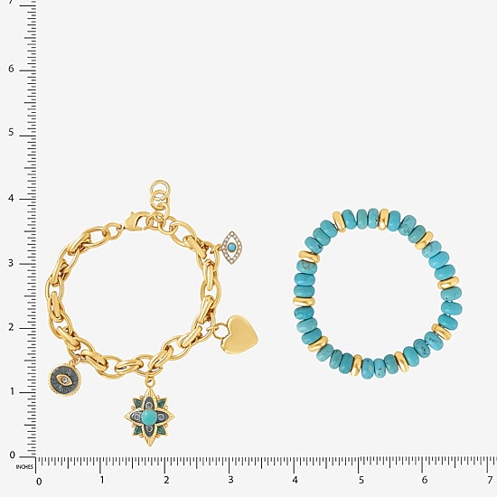 JS Jessica Simpson Gold Tone Womens 2-pc. Turquoise Turquoise Bracelet Set