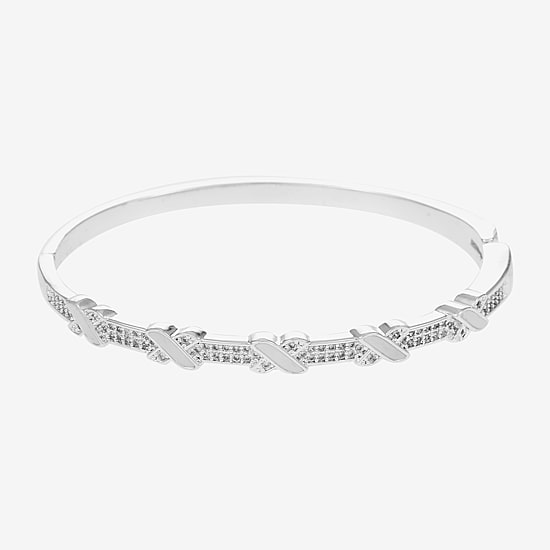 Sparkle Allure Womens Cubic Zirconia Pure Silver Over Brass Bangle Bracelet