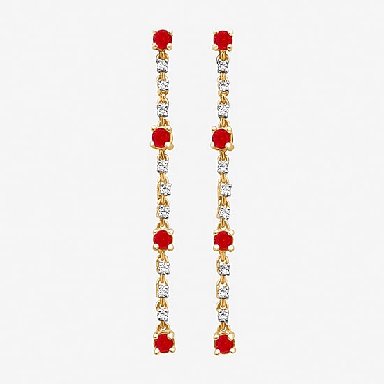 Womens Diamond Accent Gemstone 10K Gold Drop Earrings