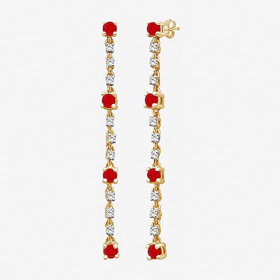 Womens Diamond Accent Gemstone 10K Gold Drop Earrings