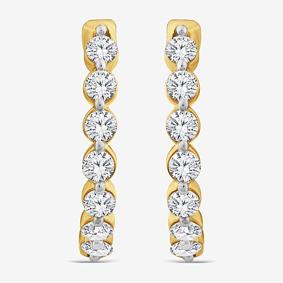 (F/ Si2) Womens 1 CT. T.W. Lab Grown White Diamond 10K Gold 13.9mm Hoop Earrings