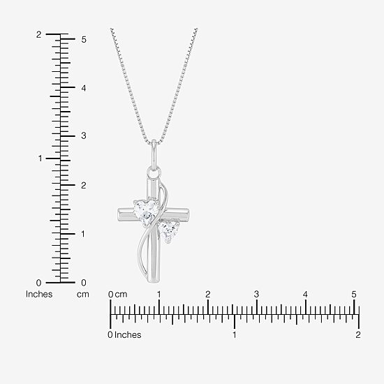 Womens White Cubic Zirconia Sterling Silver Cross Heart 18 Inch Pendant Necklace