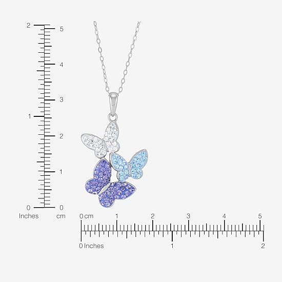 Womens Purple Crystal Sterling Silver Butterfly 18 Inch Pendant Necklace