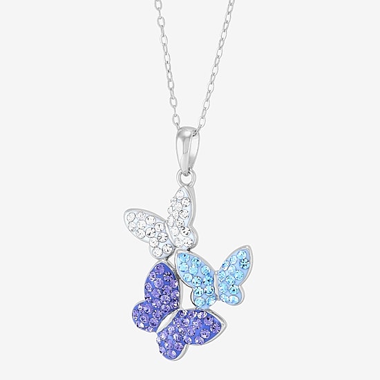 Womens Purple Crystal Sterling Silver Butterfly 18 Inch Pendant Necklace