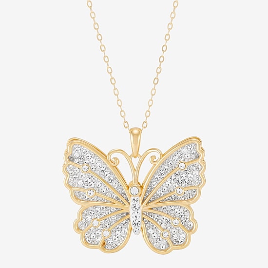 Womens White Crystal 14K Gold Over Silver Butterfly 18 Inch Pendant Necklace