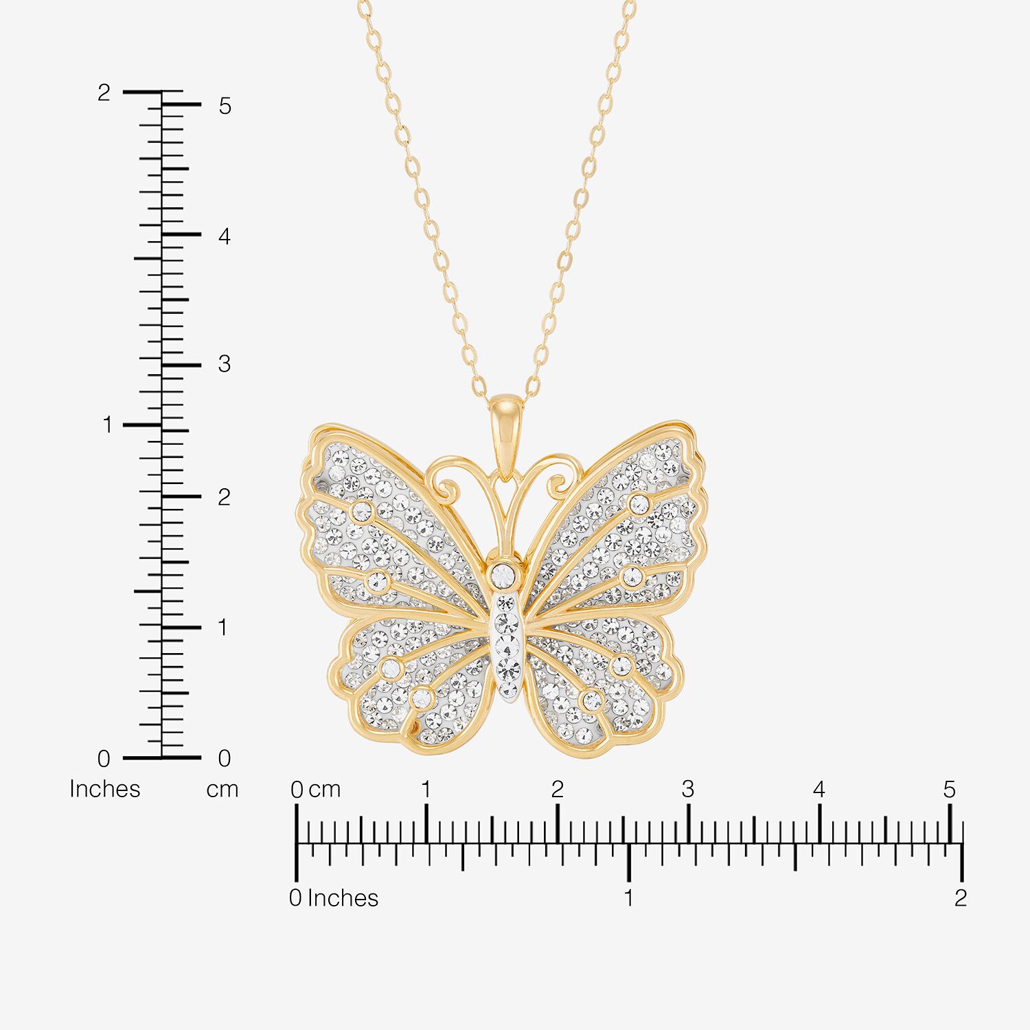 Womens White Crystal 14K Gold Over Silver Butterfly 18 Inch Pendant Necklace