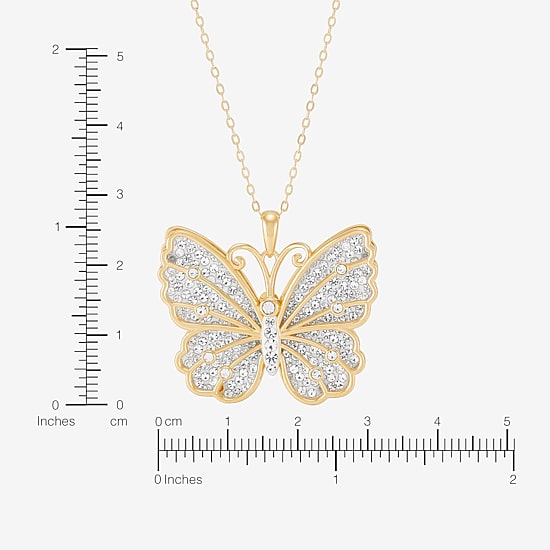 Womens White Crystal 14K Gold Over Silver Butterfly 18 Inch Pendant Necklace