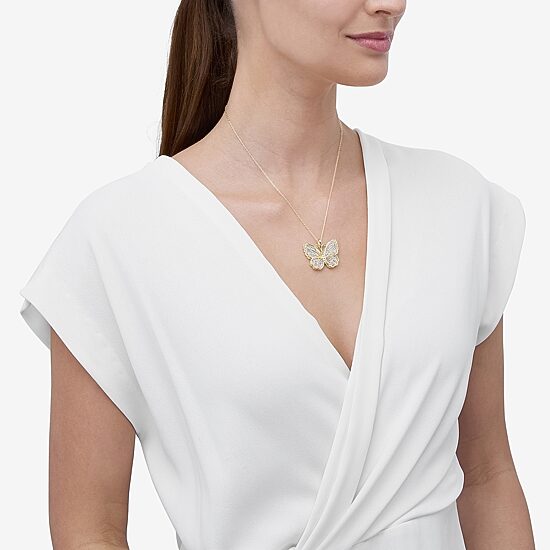 Womens White Crystal 14K Gold Over Silver Butterfly 18 Inch Pendant Necklace