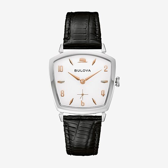 Bulova Mens Black Leather Strap Watch 96a337