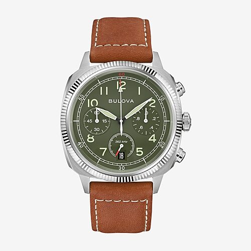 Bulova Military Leather Strap Performance Men's Watch - 96B482 Gifts for Him