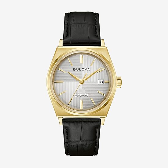 Bulova Mens Automatic Black Leather Strap Watch 97b243