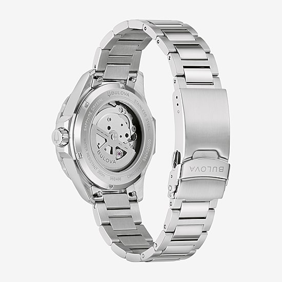 Bulova Mens Automatic Silver Tone Stainless Steel Bracelet Watch 98b466