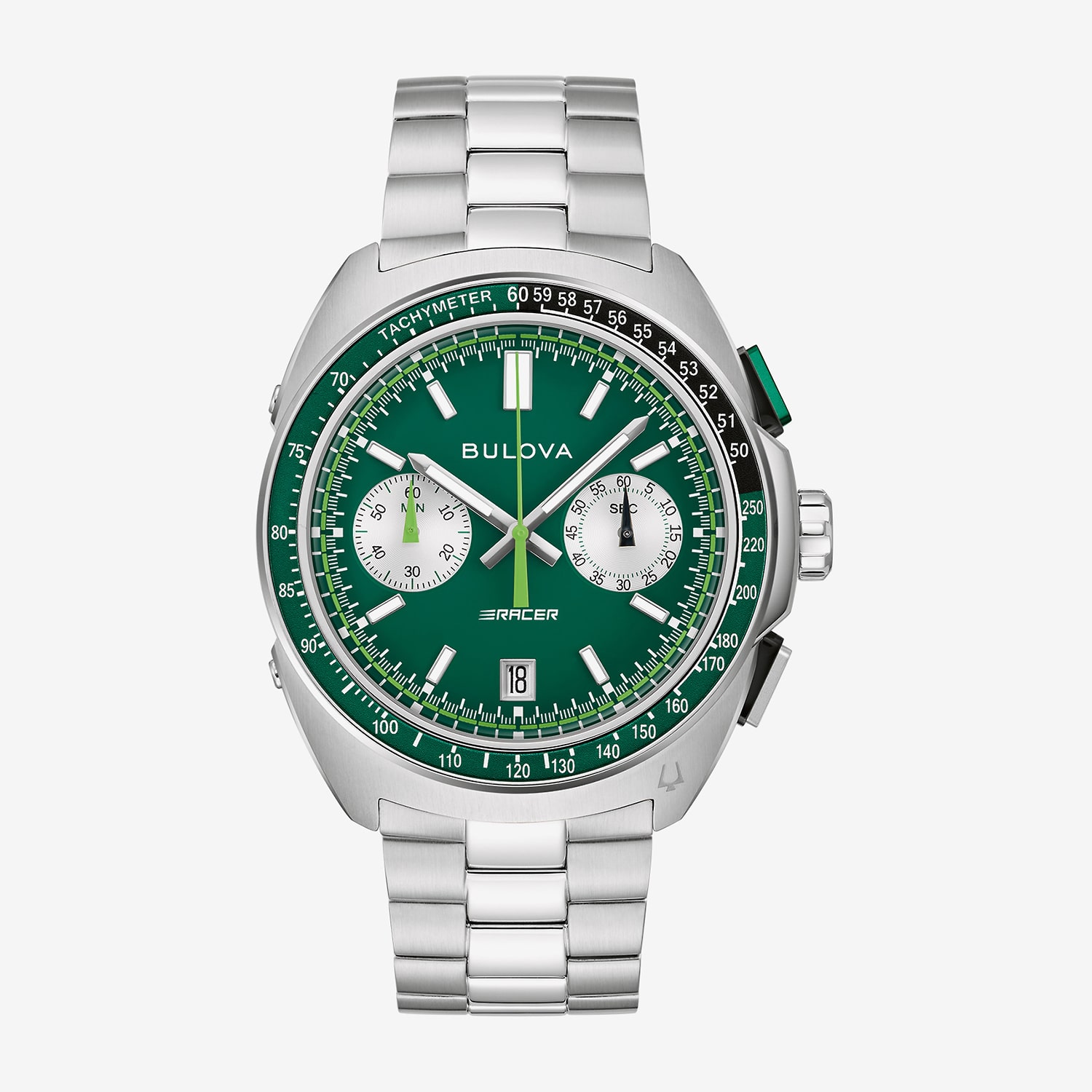 Bulova Racing Mens Chronograph Silver Tone Stainless Steel Bracelet Watch 98b468