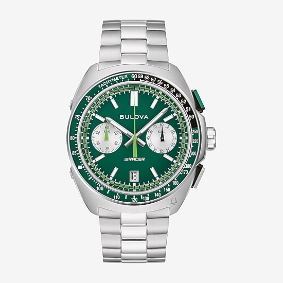 Bulova Racing Mens Chronograph Silver Tone Stainless Steel Bracelet Watch 98b468
