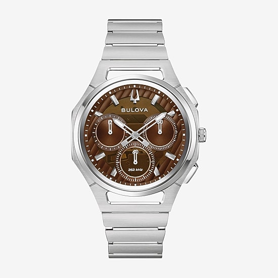 Bulova Curv Mens Chronograph Silver Tone Stainless Steel Bracelet Watch 96k117