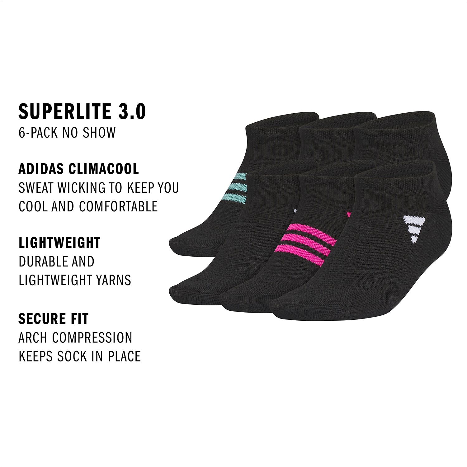 adidas Womens 3 Pair No Show Socks