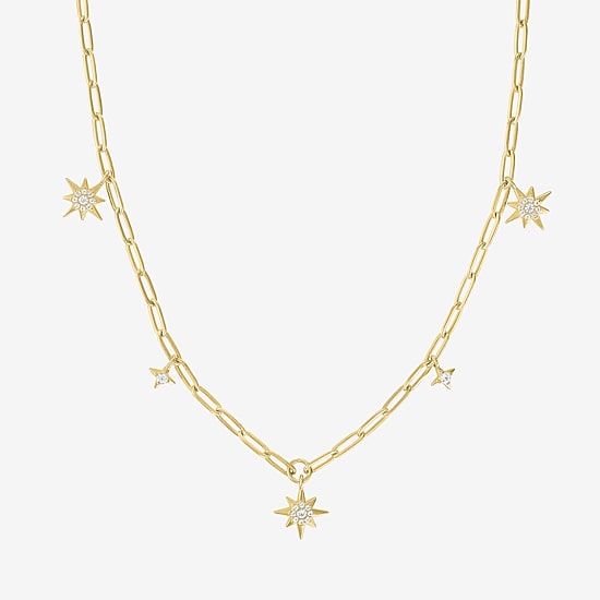 Womens Lab Created White Sapphire 14K Gold Over Silver Star 16 Inch Pendant Necklace