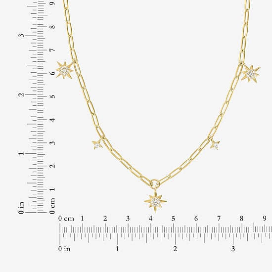 Womens Lab Created White Sapphire 14K Gold Over Silver Star 16 Inch Pendant Necklace