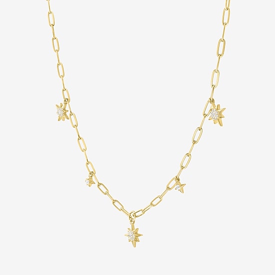 Womens Lab Created White Sapphire 14K Gold Over Silver Star 16 Inch Pendant Necklace