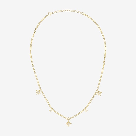Womens Lab Created White Sapphire 14K Gold Over Silver Star 16 Inch Pendant Necklace