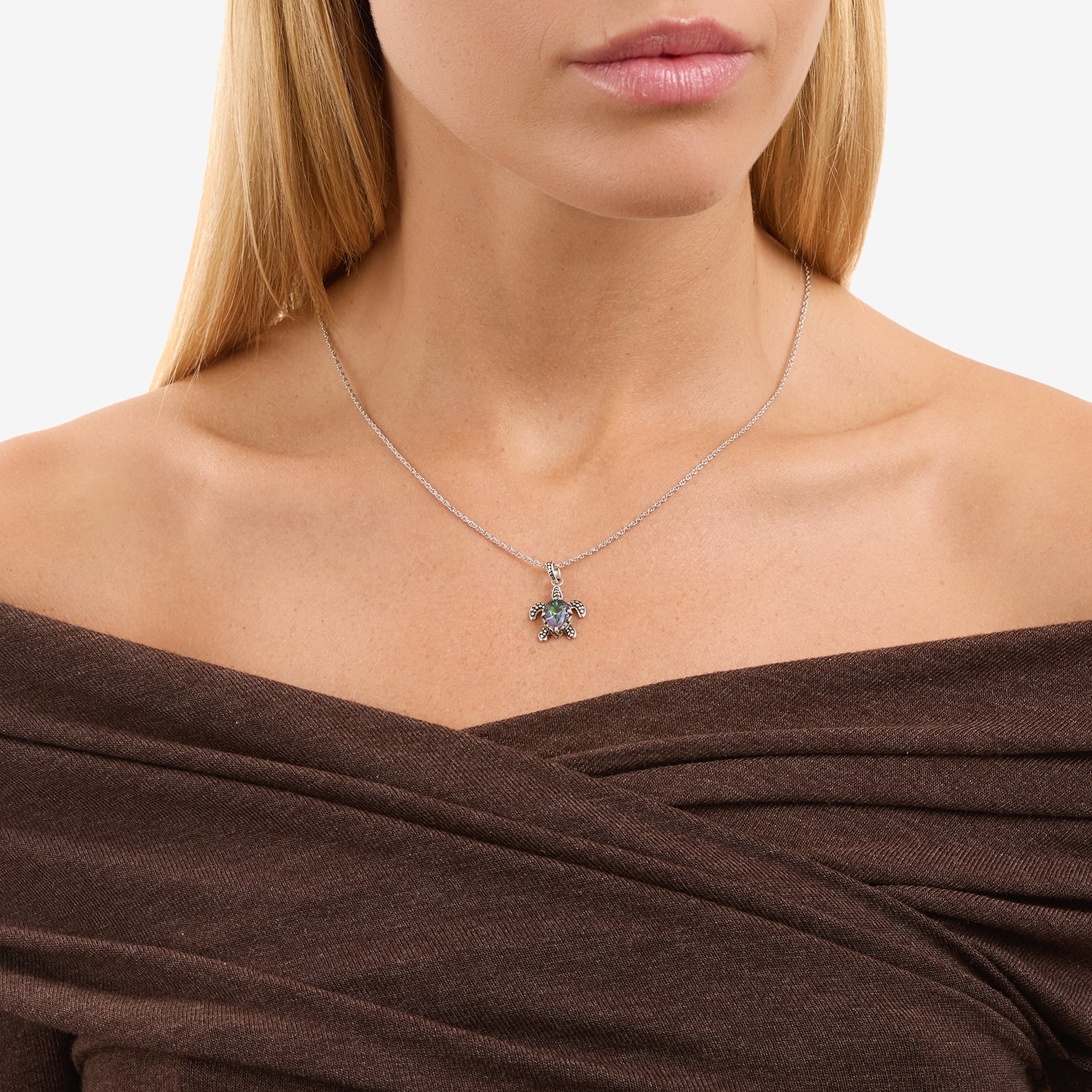 Womens Multi Color Cubic Zirconia Sterling Silver 18 Inch Pendant Necklace