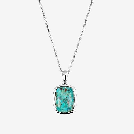 Womens Enhanced Blue Turquoise Sterling Silver Rectangular 18 Inch Pendant Necklace
