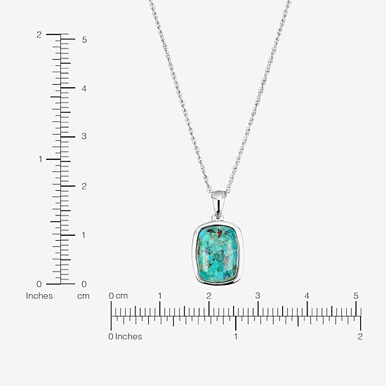 Womens Enhanced Blue Turquoise Sterling Silver Rectangular 18 Inch Pendant Necklace