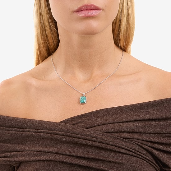 Womens Enhanced Blue Turquoise Sterling Silver Rectangular 18 Inch Pendant Necklace