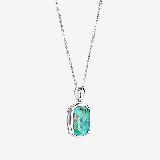 Womens Enhanced Blue Turquoise Sterling Silver Rectangular 18 Inch Pendant Necklace
