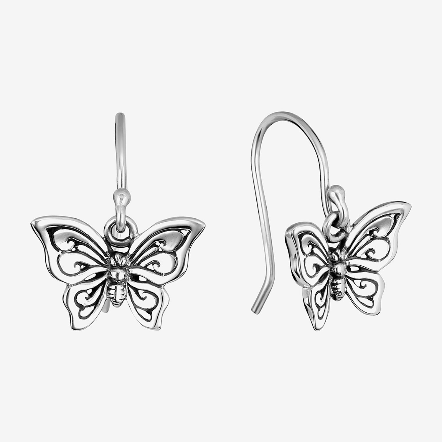 Butterfly Womens Sterling Silver Butterfly Drop Earrings