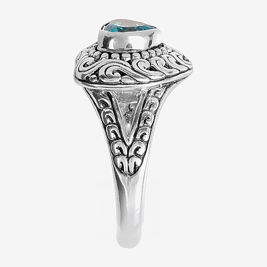 Womens Blue Cubic Zirconia Sterling Silver Heart Cocktail Ring