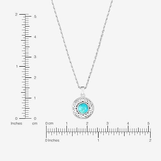 Womens Enhanced Blue Turquoise Sterling Silver Round 18 Inch Pendant Necklace