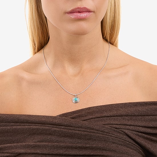 Womens Enhanced Blue Turquoise Sterling Silver Round 18 Inch Pendant Necklace
