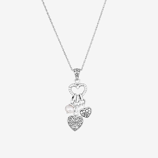 Womens White Sterling Silver Heart 18 Inch Pendant Necklace