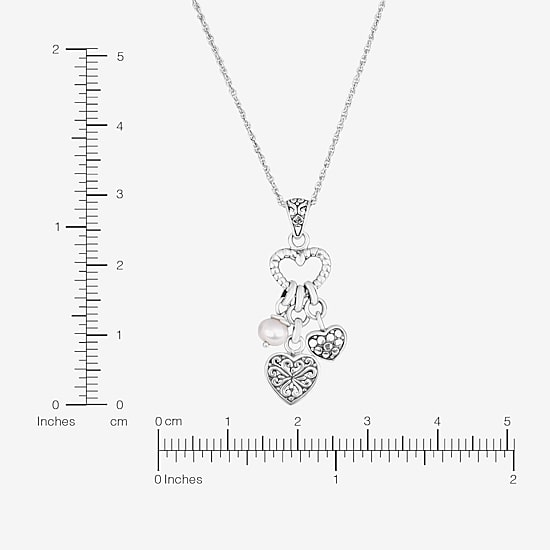 Womens White Sterling Silver Heart 18 Inch Pendant Necklace