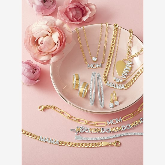Diamond Addiction "Mom" (G-H / I1-I2) Womens 14K Gold Over Silver Sterling Silver 8 Inch Paperclip Chain Bracelet