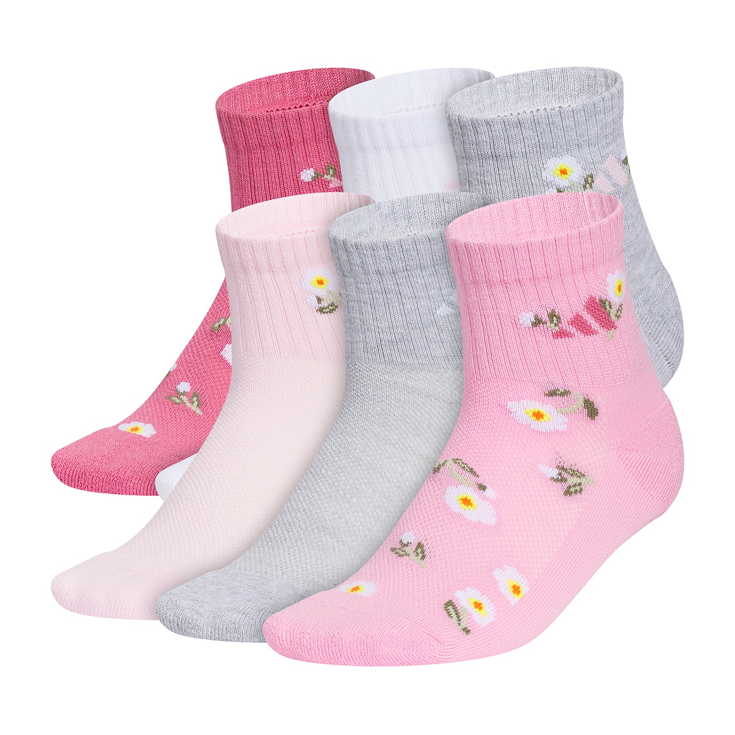 adidas Cushioned Girls 6 Pair Quarter Ankle Socks